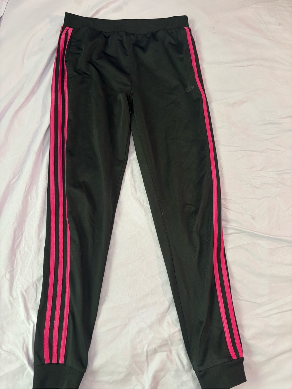 adidas Black Joggers with Hot Pink Side Stripes